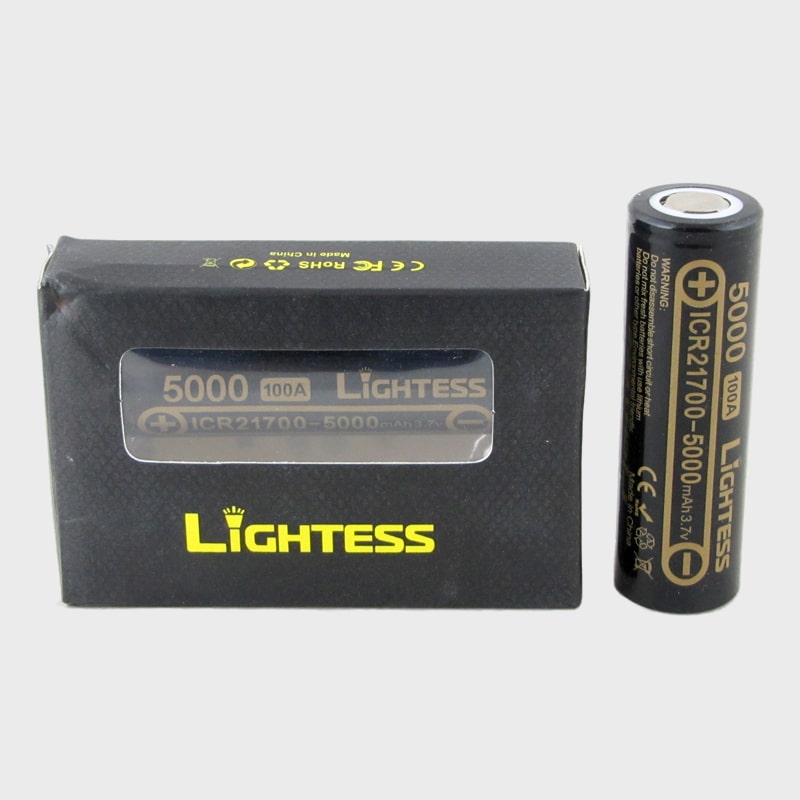 Аккумулятор 21700 5000mA (67gr) черные промыш. Lightess  (по 2 шт, цена за 1 шт) 