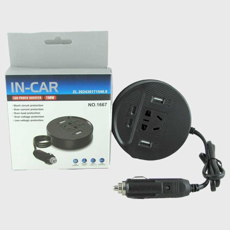 Преобразователь напряжения 12V-220V 150W 1667 (2USB/ Type-C/1 розетка)