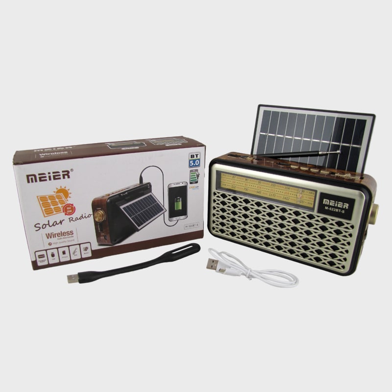 Радиоприёмник XB-522BT-S FM/AM/SW 3 Bands SD,USB встроен. аккум. 18650, Bluetooth, солнечная батарея