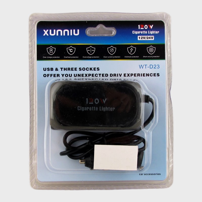 Разветвитель прикуривателя (3 вых.+2USB) WT-D23 авто