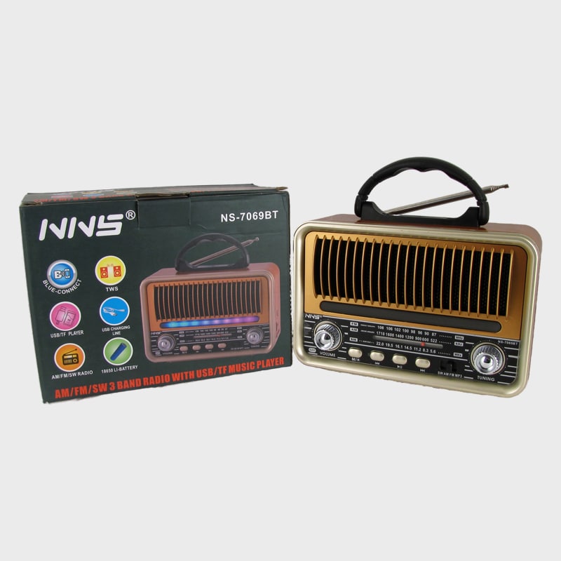 Радиоприёмник NS-7069BT (FM/AM/SW) USB, TF, аккум.18650/2R20, шнур TYPE-C, Bluetooth