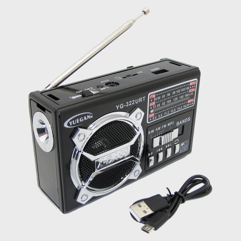 Радиоприёмник YG-322URT (FM/AM/SW) SD, USB встроенный аккумулятор, фонарь