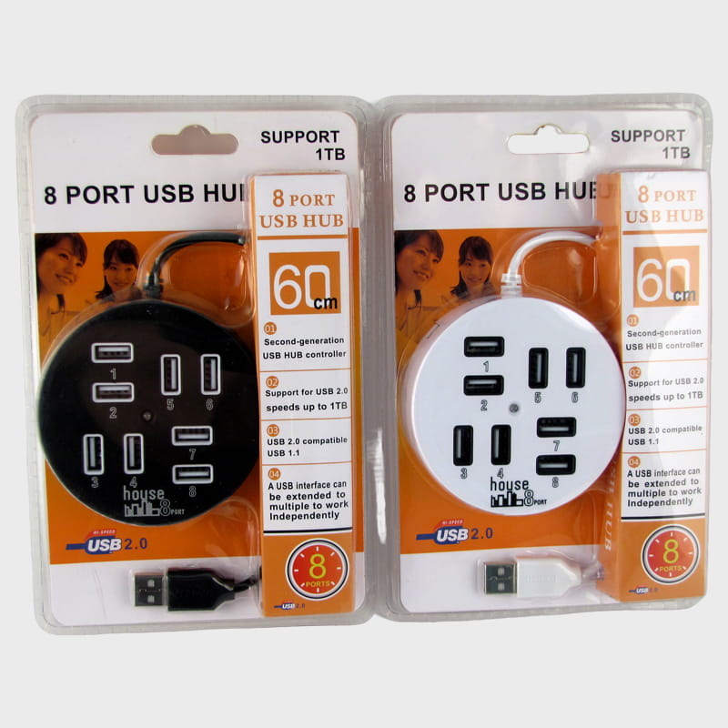Разветвитель USB (8 входов)  2,0 черный шнур 60 см
