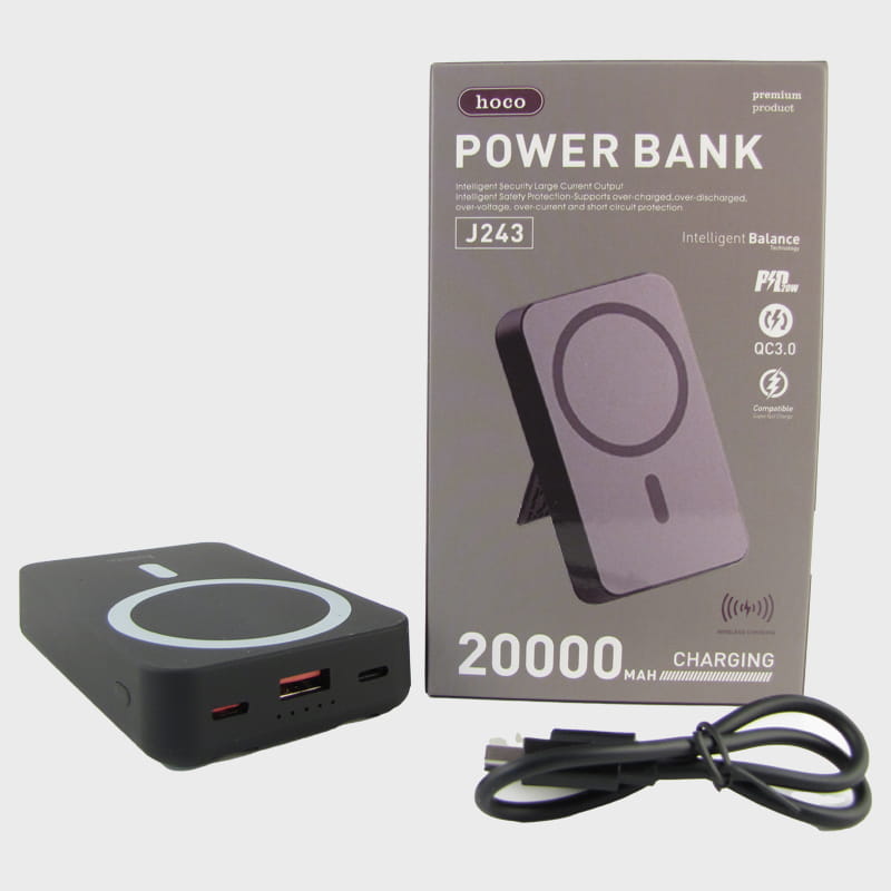 PowerBank J-243 Hoco беспроводная зарядка с подставкой 20000mAh 22.5W 2 USB  QC3.0