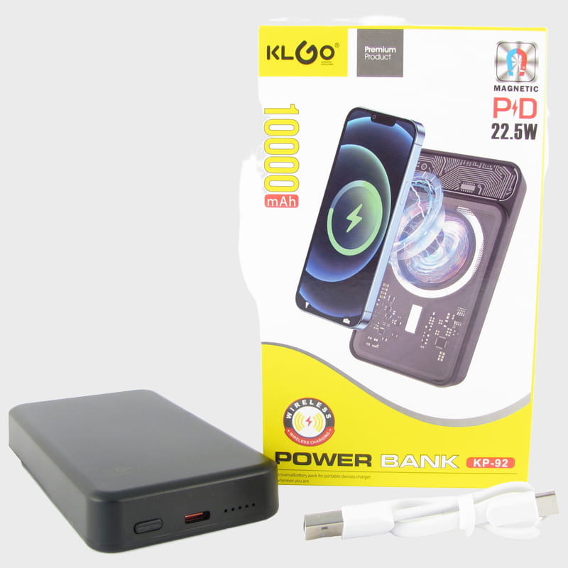 PowerBank KP-92 KLGO быстрая беспроводная зарядка с функцией самозащиты от перегрузки по току 10000mAh 